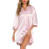 Vlazom Camicia da Notte Donna Raso con Bottoni a Maniche Lunga Camicione Invernale Elegante，Rosa，L