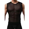 Detwen Maglietta intima da uomo, canotta da uomo trasparente con maniche corte, maglietta intima da uomo in mesh, canotta da uomo in rete, abbigliamento da club, Nero , XL