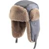 GIBZ Cappello Aviatore Donna Berretto Invernale Antivento in Peluche Cappello Russo in Pelle, Grigio