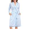 Vlazom Accappatoio Donna in Cotone Vestaglia a Righe Leggera e Confortevole con Cintura in Vita,Blu Chiaro,L
