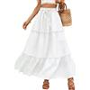 Vossmi Gonna Lunga Casual da Donna Gonne Donna Elegante Vita Alta Boho Floreale Skirt da Spiaggia A-Line Gonne Elastiche con Tasche Estiva Bianco,S