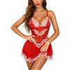 RSLOVE Intimo Donna Sexy Lingerie Babydoll in Pizzo Camicia da Notte Abito Mini Rosso Bianco XL