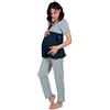 Premamy - Pigiama per Premaman, Modello con Fiocco, Cotone Jersey, Pre-Post Parto - Grigio - IV (M)