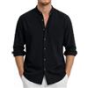 Enlision Camicia Lino Uomo Manica Lunga Estiva Camicia da Uomo Collo Coreana con Bottoni Maglia da Spiaggia Casual Henley Shirts S-4XL