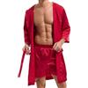 Amy Coulee - Vestaglia da uomo in satin, accappatoio leggero, pigiama da notte per uomini, Colore: rosso, XL