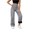 Generico Jeans da donna foderati in pile invernali foderati in flanella termica denim pantaloni caldi a vita alta dritta gamba larga pantaloni jeans con tasche vestito casual outdoor streetwear per donna
