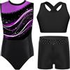 Kaerm Bambina Body Ginnastica Artistica con Crop Top e Pantaloncini Set di Balletto Competizioni Allenamento Sport Body Danza Classica Moderna Leotard Senza Maniche Viola 7-8 anni
