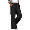 Generic Pantaloni da donna in viscosa, leggeri, per il tempo libero, con tasche, dritti, per il sonno, casual, con tasche, estivi, in tessuto, Nero , L