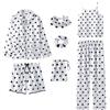 Jamron Donna 7PCS Raso Set Pigiama Primavera Estate Autunno Top & Pantaloni Indumenti da Notte SN07655 Bianco Cuore M