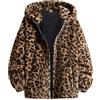 Generisch Cappotto leopardato da donna Teddy Plush Parka pelliccia sintetica con tasca Fuzzy Warm Coat Autunno Inverno Manica Lunga Inverno Donna Oversize Outwear Giacca di peluche da donna, 02
