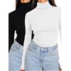 DUOEASE Maglia Donna Manica Lunga Basic Tinta Unita Top Collo Alto Autunno Inverno T Shirt Elegant Casual Top Donna-2Pack-Nero/Bianco-S