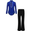 Aislor Completo da Ballo Latino Americano Bambino Ragazzo 2 Pezzi Body Danza Classica + Pantaloni Gamba Larga Abito da Samba Rumba Salsa Tango Dancewear Blu 7-8 anni