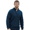 Aran Woollen Mills Maglione Troyer in Lana Merino con Motivo a Rombi Irlandesi (Atlantic Blue, XL)