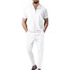 Generico 2 Pezzi Tuta Uomo Taglie Forti Comodi Completi Sportivo Traspirante Casual Elegante Polo E Pantaloni Con Coulisse Con Elastico In Vita Abbigliamento Outfit Spiaggia Cotone Jogging Tuta Palestra