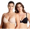 Curve Muse Donne Taglia Grossa Flessioni Aggiungi 1 Reggiseno con Ferretto Forma Perfetta Tshirt-Confezione da 2-Nero,Nudo-7D