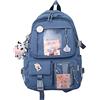 LYEAA Zaino Kawaii con spille e ciondolo animale di peluche, for donne e ragazze, stile preppy, in PVC, stile patchwork, trasparente, zaino for la scuola, grande capacità, Stile A, blu, 44 x 31 x 14