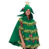 Generico Costume da albero di Natale Costume da albero di Natale da donna, con fiocco, con cappuccio, per feste e cosplay Gonna dell'albero di Natale con cappuccio