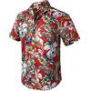 HISDERN Uomo Camicie Floreali hawaiane Funky Manica Corta Tasca Frontale Holiday Summer Aloha Printed Beach Camicia Casual Rossa Hawaii