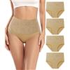 wirarpa Mutande Slip Donna Mutande in Cotone Culotte Vita Alta Cotone Contenitive Pantaloncini Shapewear Dimagrante Pacco da 4 Beige Taglia XS