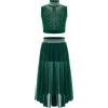Freebily Vestito Danza Classica Lirica Bambina Abbigliamento da Balletto Danza Moderna Contemporanea Crop Top + Midi Gonna Abito da Pattinaggio Costume da Ballo Latino Verde 13-14 Anni