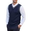 Generic Gilet di lana da uomo gilet in maglia con scollo a V senza maniche pullover tinta unita gilet casual maglione canotta intrecciata a maglia vestibilità regolare gilet invernale gilet slim fit, Marina