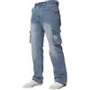 Ze ENZO Pantaloni Jeans Denim Cargo da Combattimento Firmati per Uomo Stonewash Chiaro 32W / 32L