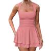 Generico Vestito Donna Elegante Corto - Square Neck Waist Pleated Mini Dre with a Short Hemline Abito Curvy Vestiti Bianco Da Discoteca Abiti a Pieghe Casual Vita Alta Line Aderente Per Cocktail Sera Festa