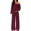 TFNOSIZE Completo Donna 2 Pezzi Coordinato con Maglia Maniche Lunghe e Pantaloni Larghi Vita Alta Stile Casual Elegante