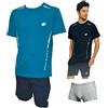 Lotto Completo Uomo Sportivo, T-Shirt + Pantaloncino + Boxer, Completo Uomo Estivo in Cotone, Pigiama Uomo Corto Estivo, Homewear. (1082 Ottanio + Boxer, M)