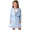 JEATHA Vestito Ragazza 2 Pezzi Cardigan a Manica Lunga e Gonna in Tulle con Fiocco Abito da Principessa Battesimo Elegante Cerimonia Compleanno Azzurro Cielo 5-6 Anni