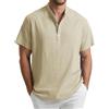 Enlision Camicia Uomo di Lino Cotone Maniche Corte Camicie Collo Coreana Casual Estiva Elegante Maglietta Serafino Tinta Unita vestibilità Ampia S-4XL
