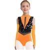 Mufeng Vestito da Bambina Pattinaggio Artistico Senza Manica Paillettes Body Danza Classica Balletto Leotards con Guanti Tuta da Ginnastica Artistica Arancia 9-10 anni