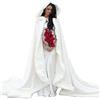 MAYILNSIN Mantello lungo in velluto mantello da sposa sposa sposa con cappuccio in pelliccia sintetica poncho cappotto caldo inverno Halloween Natale costume Cosplay, bianco, L