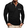 PRIVIMIX Polo Uomo Maniche Lunghe Tshirt Golf Magliette Collo a V Maglia con Tasca M-3XL