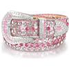 LEACOOLKEY Cintura con strass per uomo e donna, cintura in pelle lucida per jeans, pantaloni, abiti, G-rosa(fibbia argentata), M