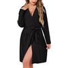 Sopesil Accappatoio Donna in Cotone a Maniche Lunghe Vestaglia Donna Corta con Scollo a V Tasche Kimono al Ginocchio Taglie S-XXL