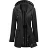 Tuopuda Giacca da Pioggia da Donna Lungo Cappuccio Impermeabile Antipioggia Donna Giacca a Vento Cappuccio Mantella Leggera Poncho Impermeabile per Campeggio all'aperto Escursionismo(Nero,XXL)