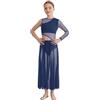 Freebily Abito da Balletto Ballo Lirico Contemporaneo Bambina Monospalla Vestito da Danza Classica Moderna Jazz Body Ginnastica Artistica con Gonna in Tulle Dancewear Blu Scuro 13-14 Anni
