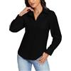 Ietaoo Camicia Donna 100% Cotone Manica Lunga Bottoni con Taschino Blusa Camicetta Ufficio Lavoro Cerimonia Colletto Morbido Top Nero M