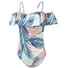 Aisyee Costume da bagno per ragazze Costume da bagno intero Tie Dye Off Shoulder Teeange Costumi da bagno per ragazze Età 5-16 anni, Foglia di Plam, 15-16 Anni