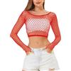 LemonGirl LEMON GIRL - Maglia a rete da donna, a maniche lunghe, babydoll, taglia unica, taglia 38-48, Rosso, taglia unica