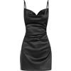 ZAFUL Abito da donna in raso, senza maniche, con spalline sottili, sexy, con scollo a cascata, in seta, per cocktail, feste (nero, S)