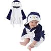 DivingBirds Accappatoio per bambini maschi e femmine in morbido cotone, accappatoio da bagno ad asciugatura rapida con cappuccio, accappatoio asciugamano con simpatico design di animali, 0-6 anni, Pinguino blu