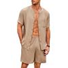 Ekouaer Pigiama da Uomo Estate Pigiama da Notte Bottoni Morbido Confortevole Camicia a Maniche Corta Pantaloni Corto Shorty, Cachi, M