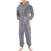 RUMAOZIA Jumpsuit Teddy in Pile da Uomo Onesie Overall Invernale Pigiama in Flanella Abbigliamento da Notte in Pile con Cappuccio e Chiusura a Zip, in Pile, Tutina Morbida e Calda, Tuta Intera da