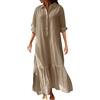 Generic Vestiti Eleganti Donna Casual Abito Elegante Women Cotton Linen Up Maxi Dress with Pocket Long Sleeve Summer Casual Beach Shirt Dress Abito Lungo Donna Elegante Vestiti Estivi Curvy (Khaki XXXXXL)