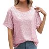 Generico T Shirt Donna Con Paillettes Capodanno Elegante Girocollo Camicia Brillantini Taglie Forti Con Lustrini Maglia Cocktail Per Feste E Serate Cerimonia T Shirt Curvy Manica Corta Glitter Blusa 2025