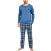 Irdcomps Pigiami Uomo Invernali Cotone Pigiama da Uomo Lungo Manica Lunga Set Due Pezzi Pigiama con Bottoni Scozzesi Leggero Morbido Loungewear Azzurro Cielo XXL
