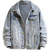 Generic Giacca di jeans da uomo, colore nero, oversize, giacca da uomo per la transizione 4Xl, a maniche lunghe, casual, in denim, con colletto alto, per le mezze stagioni, per il tempo libero, Blu, XXXXXL