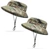 FUIPVGI 2 Pezzi Cappello Boonie Bambini Uomo Donna, Militare Cappelli alla Pescatora a Tesa Larga Pieghevole Anti UV Protezione per Campeggio Safari Caccia Esterno Escursionismo (Camuflaggio)